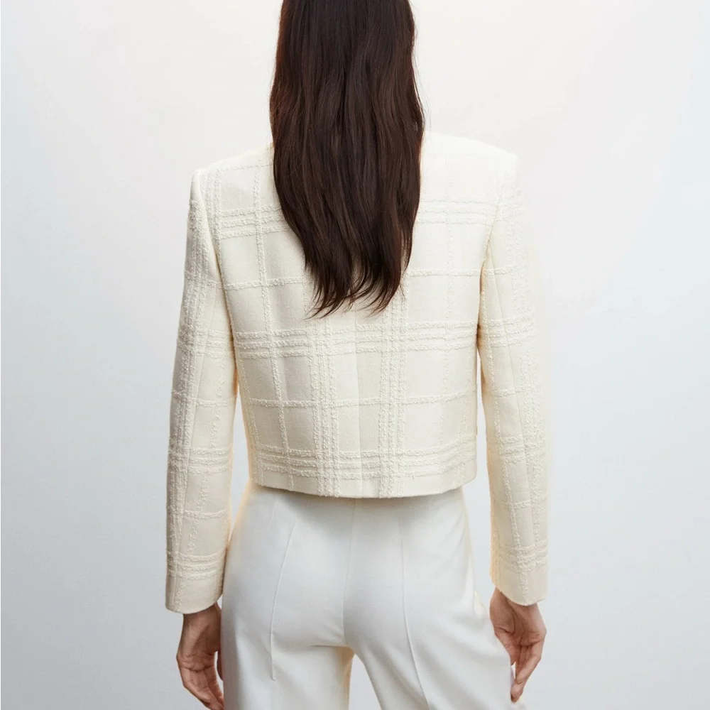 Mango Cream Checked Texture Jacket - Picture 3 of 9